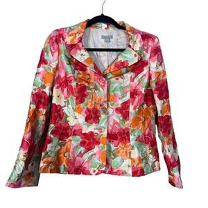 Kim Rogers Floral Blazer and Skirt Size 8 Pink Orange Green Spring Summer